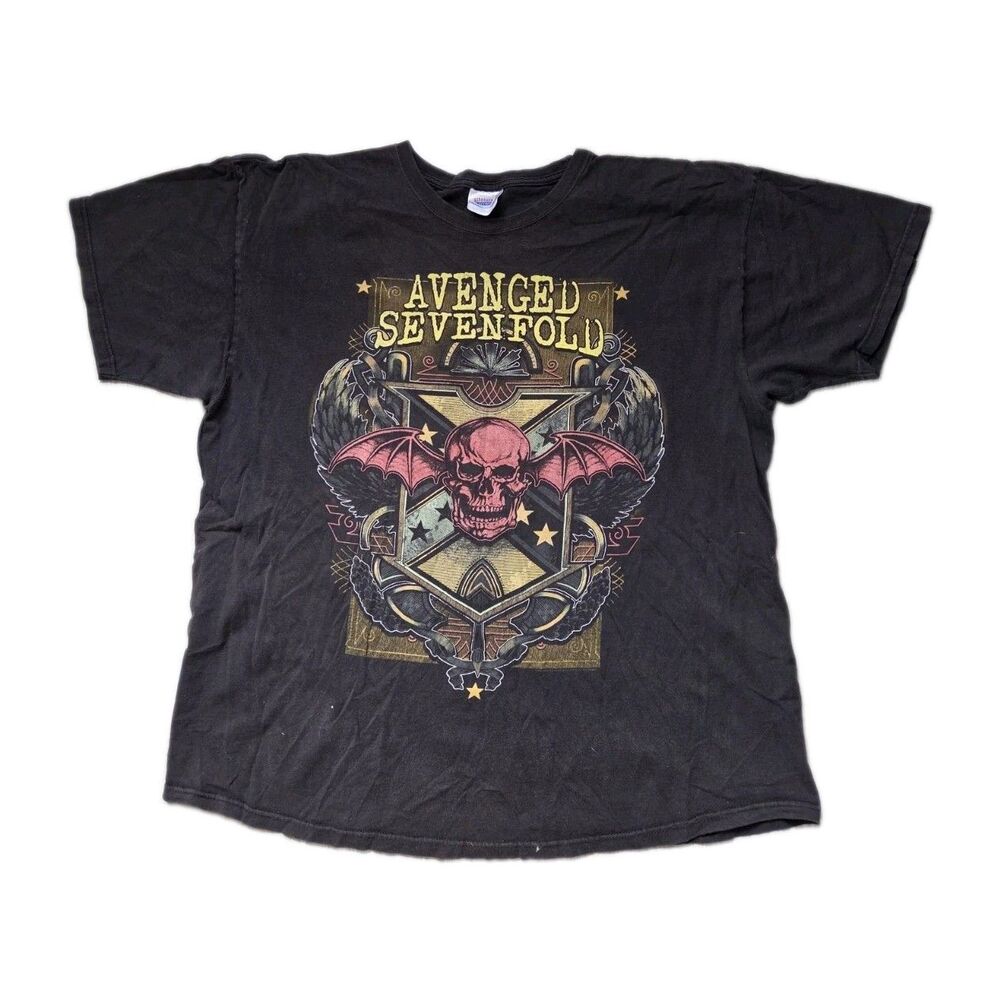 Avenged Sevenfold Black Graphic Band T-Shirt Skull Wings Hanes Heavyweight 2XL